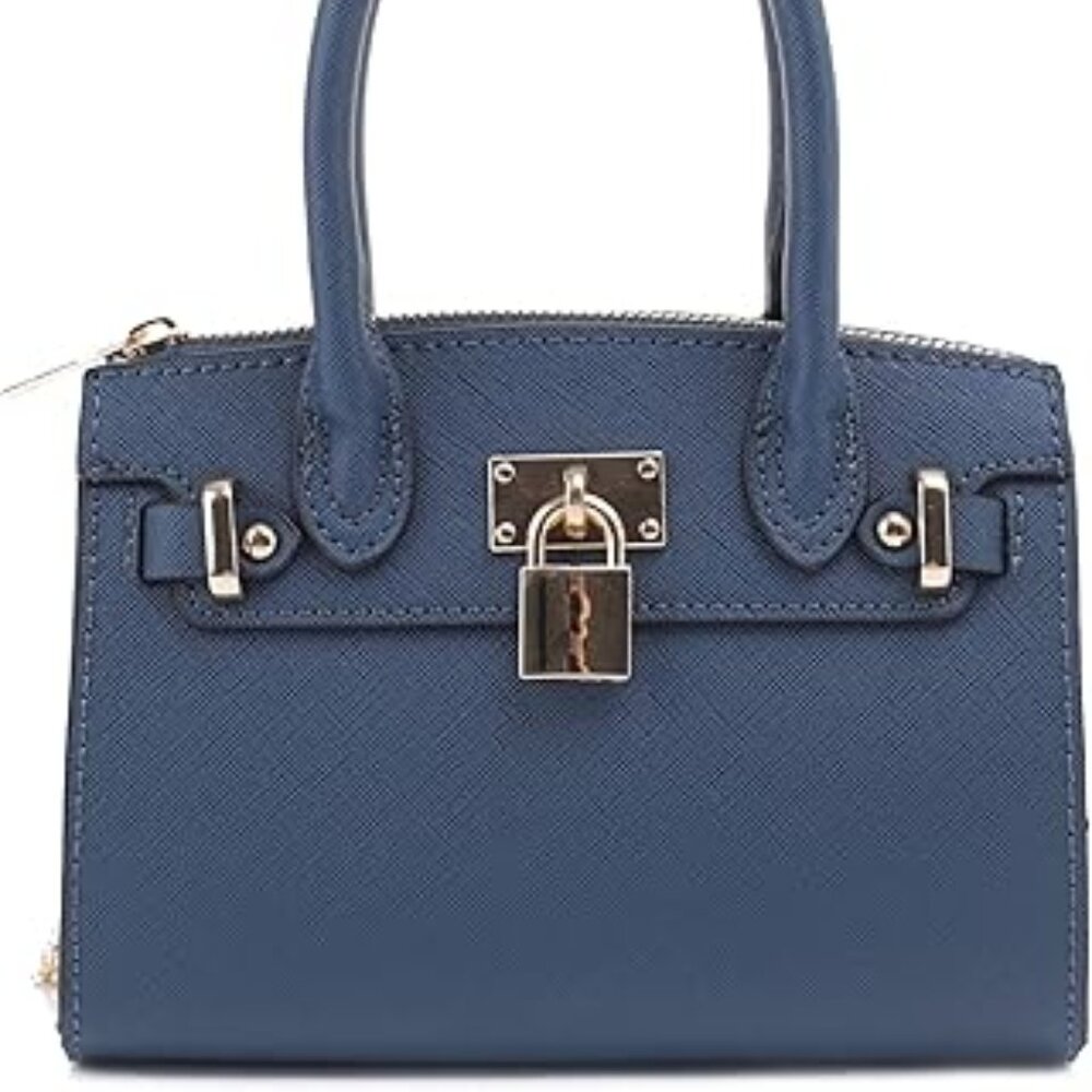 Neiman Marcus Blue Saffiano Faux Leather Satchel Bag